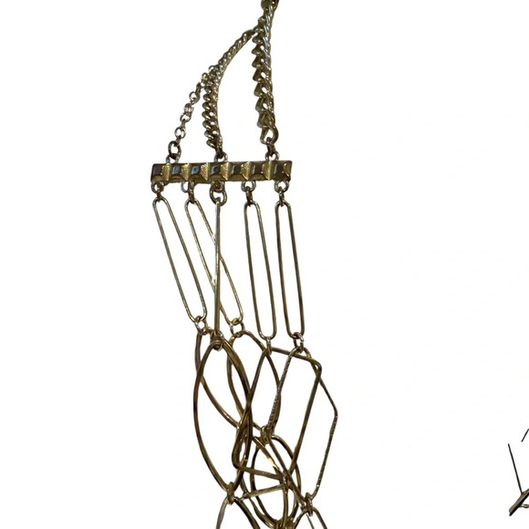 Long Gold-Tone Multi-Strand Layered Geometric Statement Necklace 20” Elegant - Picture 4 of 8